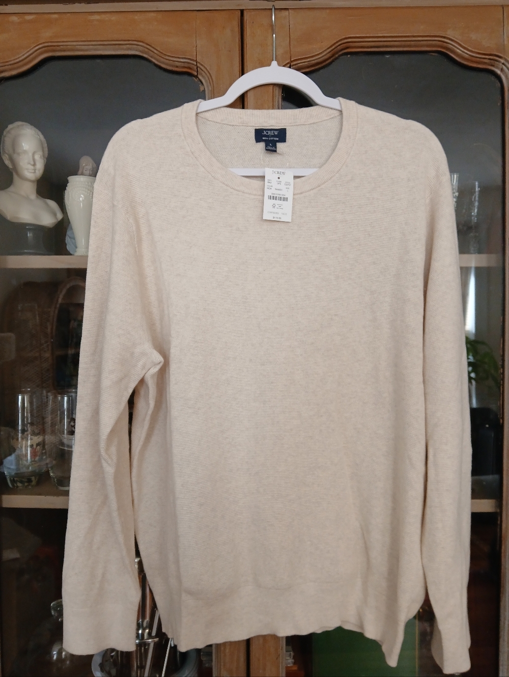 NWT 100% Cotton J. Crew  Crewneck Longsleeve Sweater beige - L